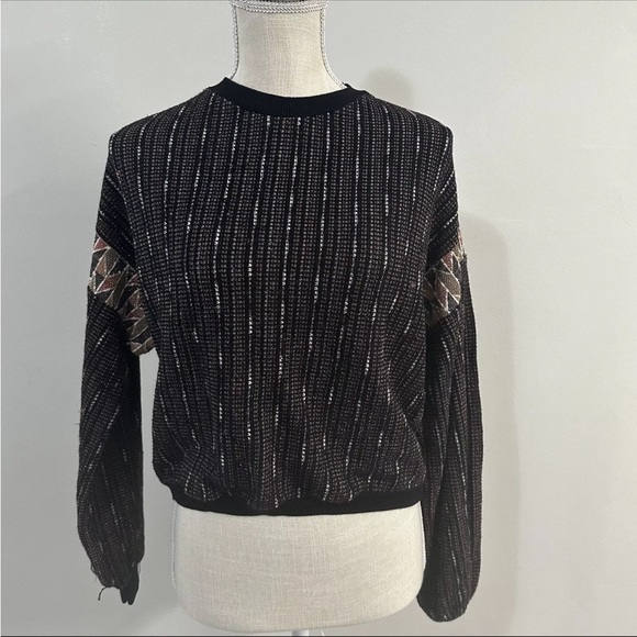 Urban Outfitters Sweater Cropped Knit Metallic Black Rust Size Medium - Picture 3 of 7